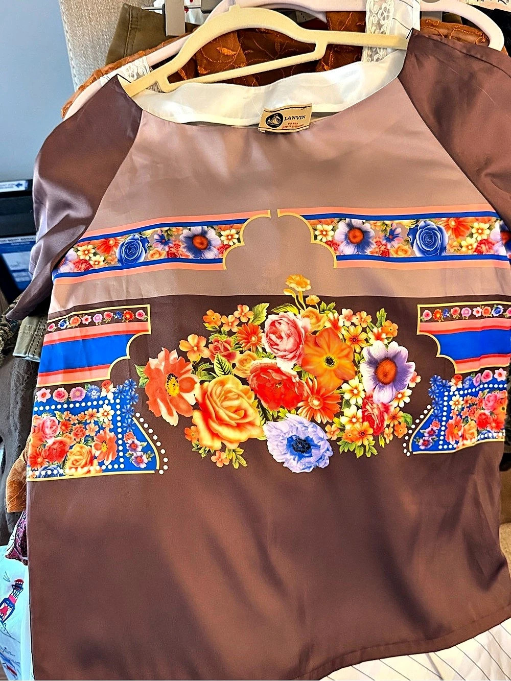 Lanvin Floral Print Blouse in Brown & Pink Like New